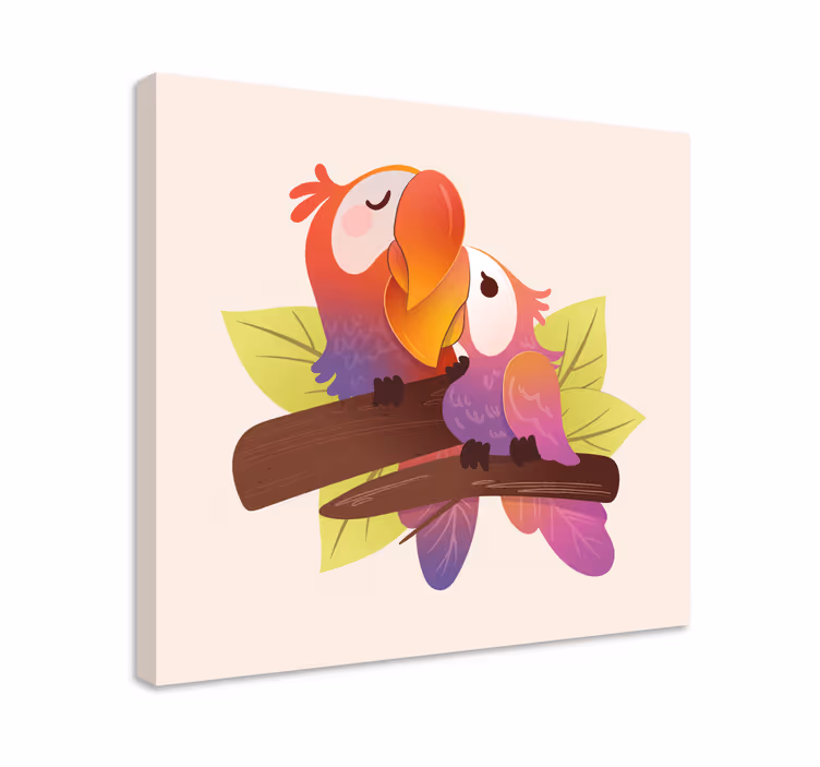 Canvas schilderij kat liefdevolle papegaaien omhelzing - TenStickers