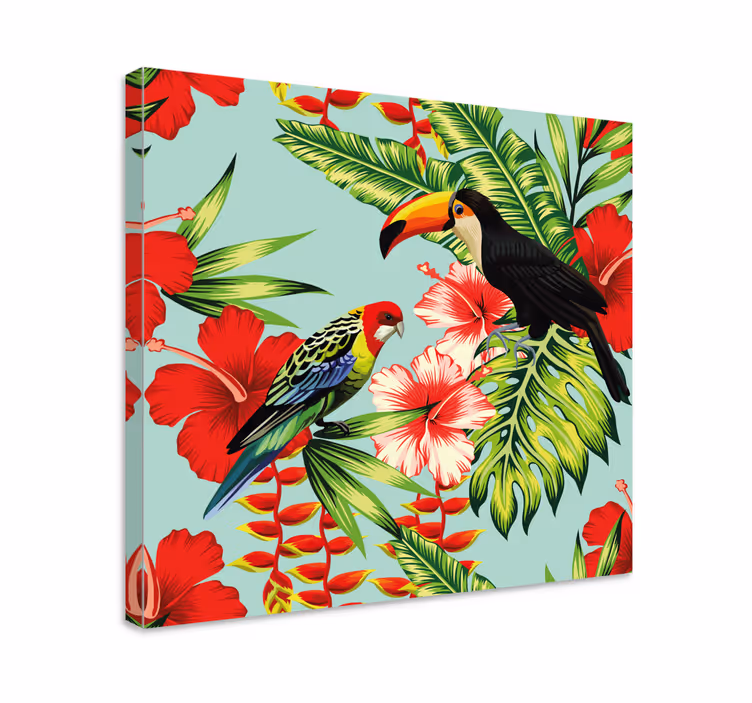 Canvas schilderij dieren tropische vogels bloesems - TenStickers