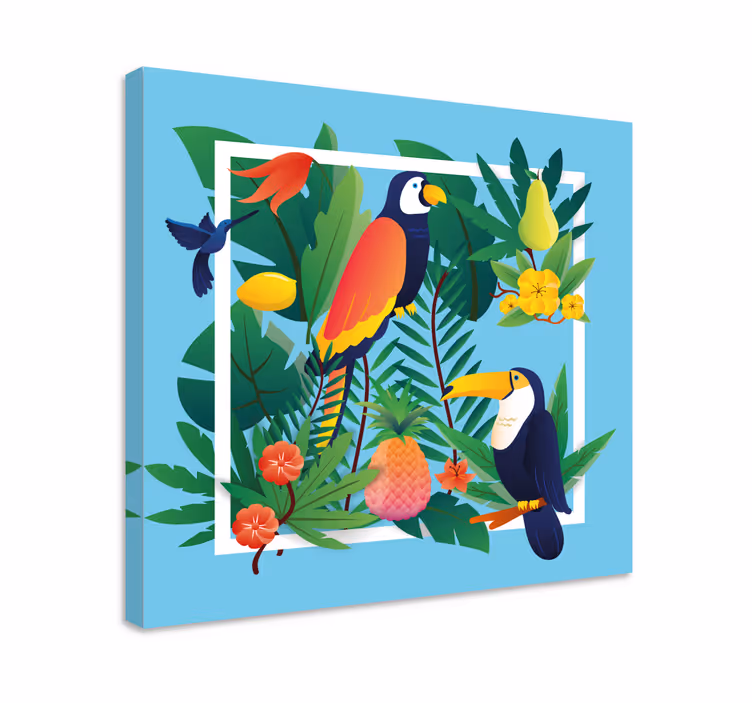 Canvas schilderij dieren tropische papegaaien ontmoeting - TenStickers