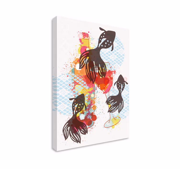 Canvas schilderij rustiek kleurige vissen silhouetten - TenStickers