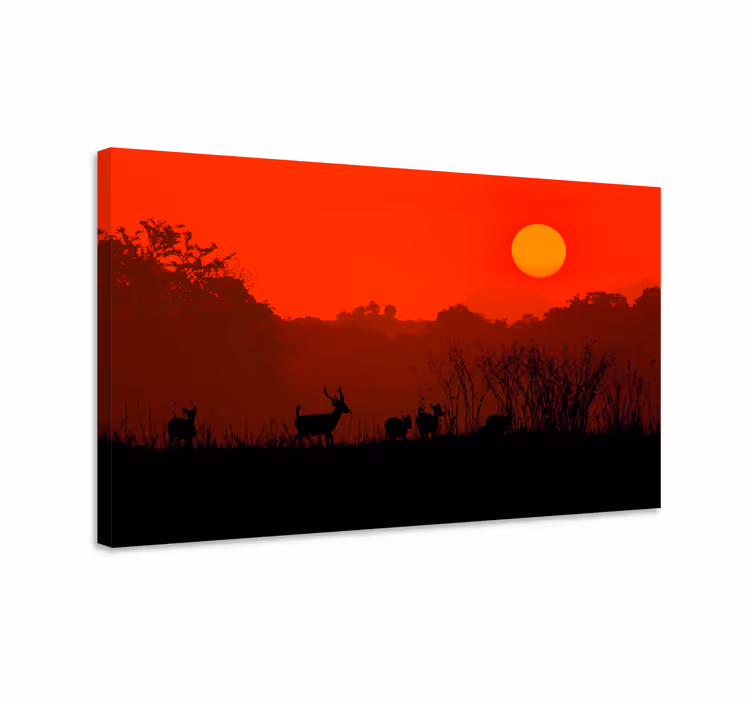 Canvas schilderij herten silhouet van een hert zonsondergang - TenStickers