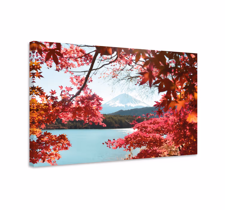 Canvas schilderij bloemen en planten mount fuji ingelijst - TenStickers
