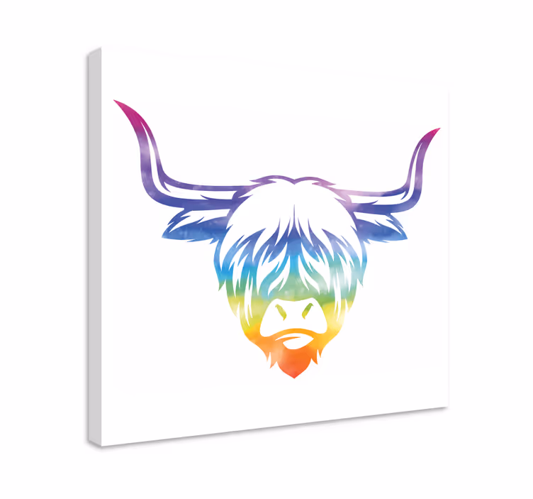 Canvas schilderij dieren kleurrijke hooglander - TenStickers