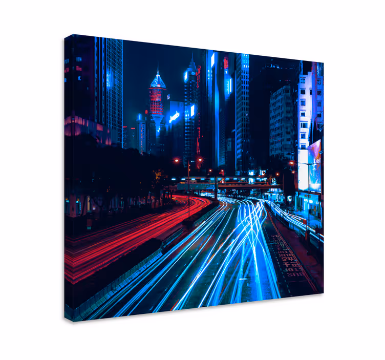 Canvas landschap Stad vervagingseffect rood blauw - TenStickers