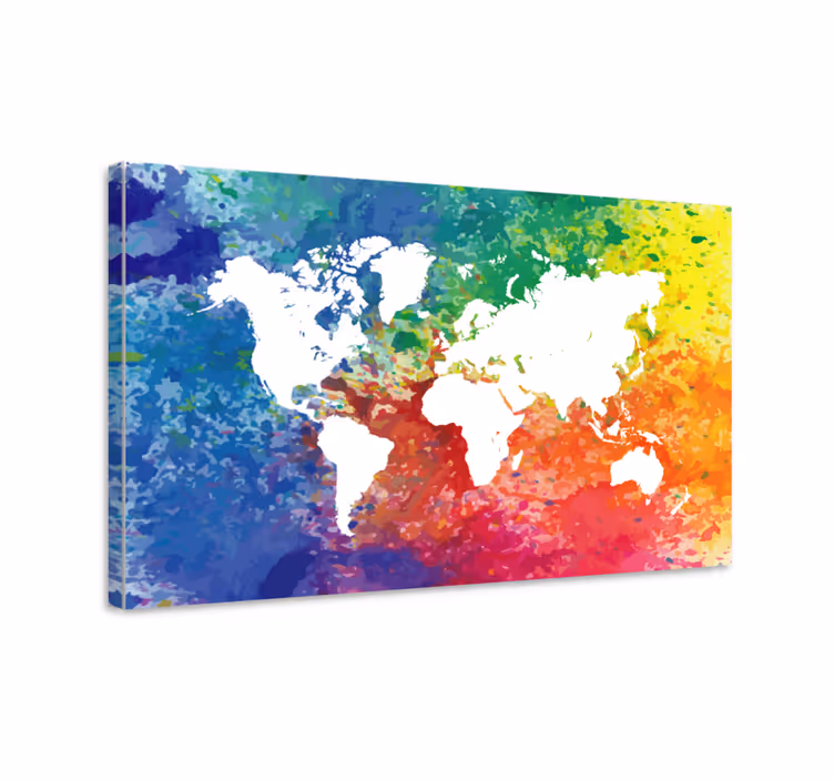 Wereldkaart canvas schilderij kleurrijke abstracte kaart - TenStickers