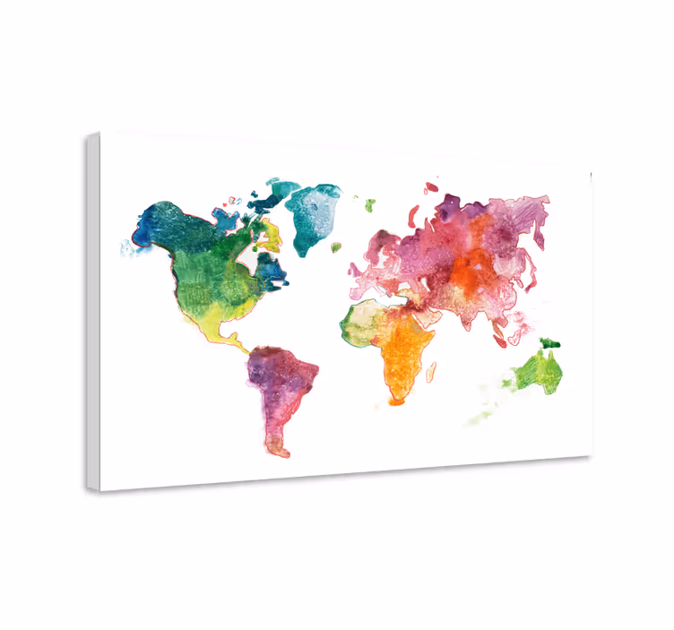 Levendige aquarelkaart Wereldkaart canvas schilderij - TenStickers