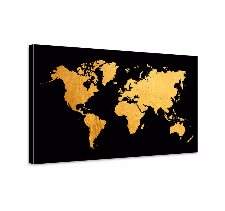 Wereldkaart canvas schilderij Zwart en goud - TenStickers