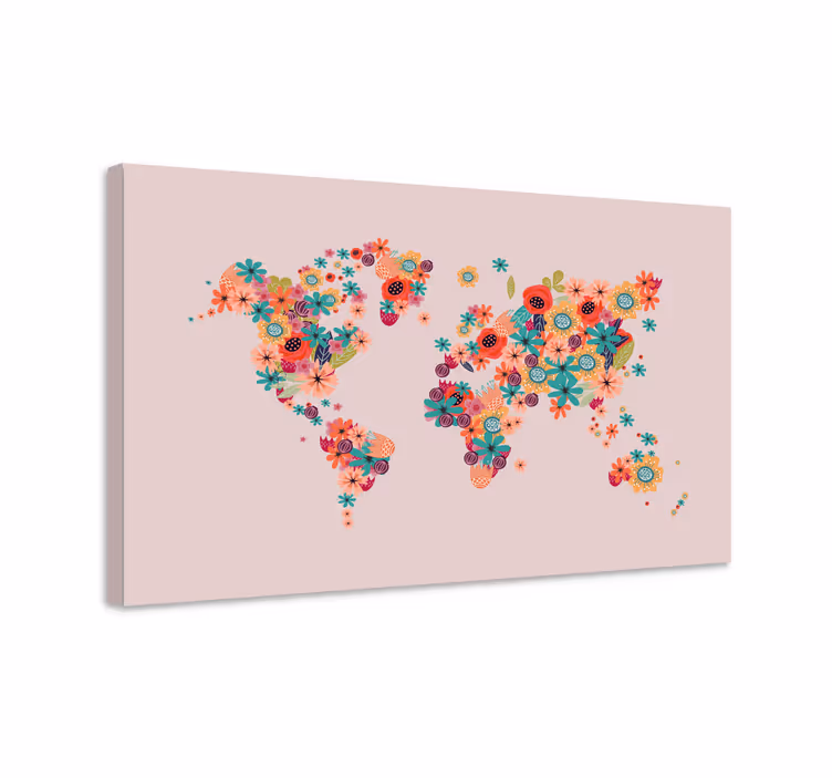 Wereldkaart canvas schilderij bloemen wereldkaart - TenStickers