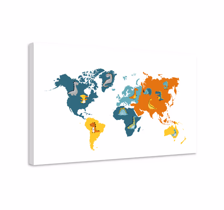 Wereldkaart canvas schilderij interactieve dierenkaart - TenStickers