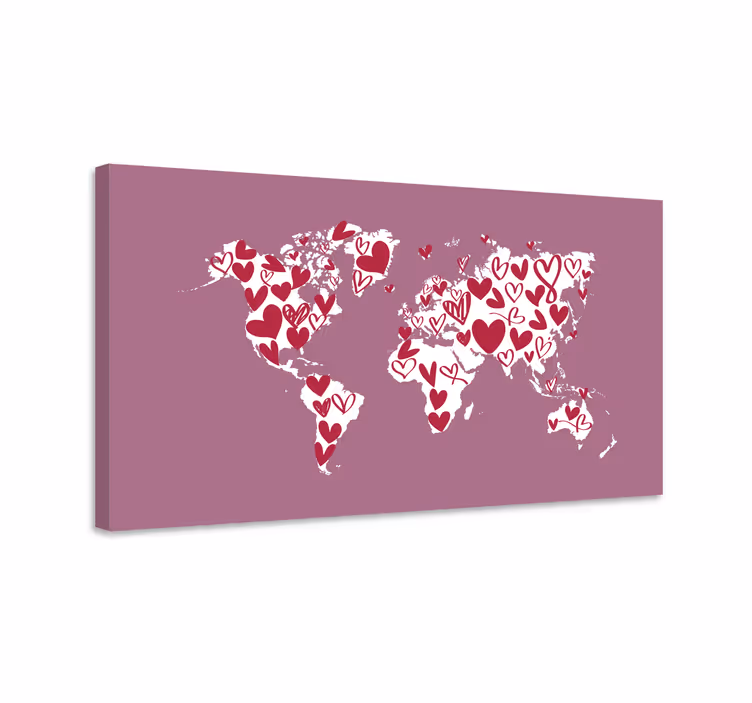 Wereldkaart canvas schilderij wereldkaart hartjes - TenStickers