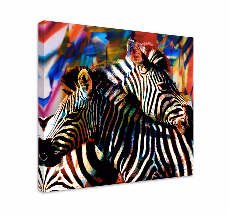 Canvas schilderij dieren kleurvolle zebra paar - TenStickers