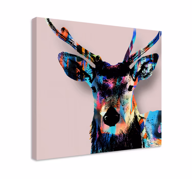 Canvas schilderij herten kleurrijk hertenkop - TenStickers