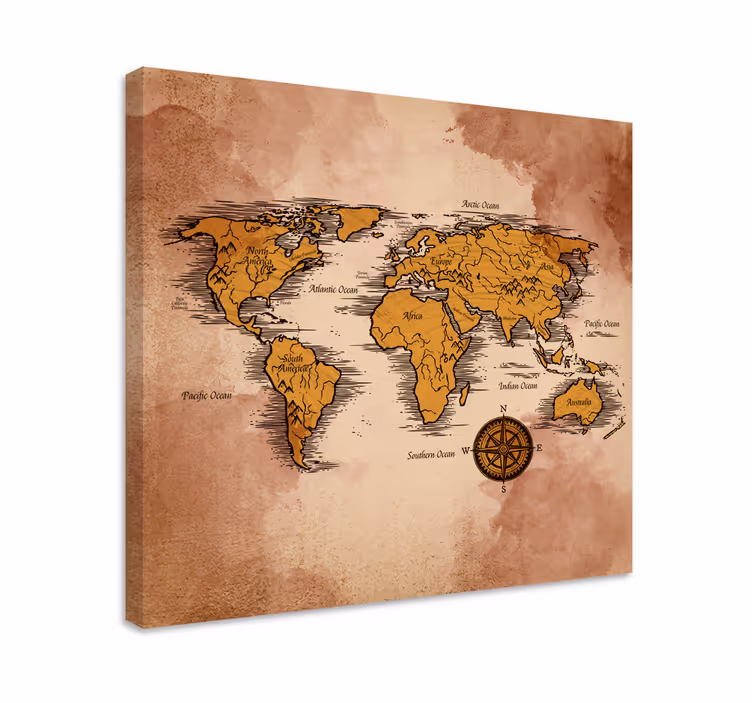 Wereldkaart canvas schilderij Vintage met namen - TenStickers