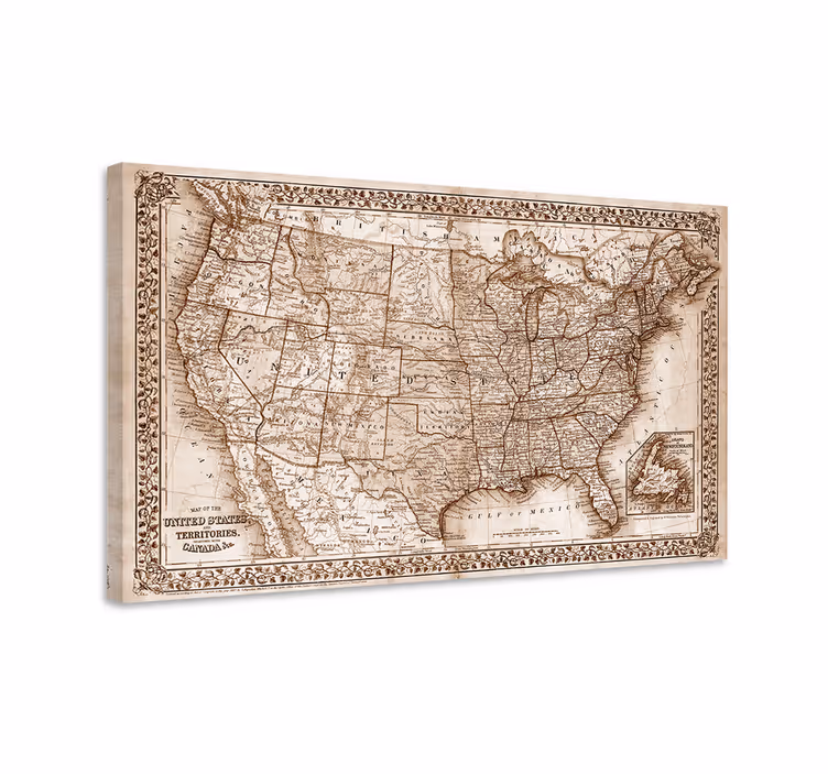 Wereldkaart canvas schilderij Vintage USA - TenStickers