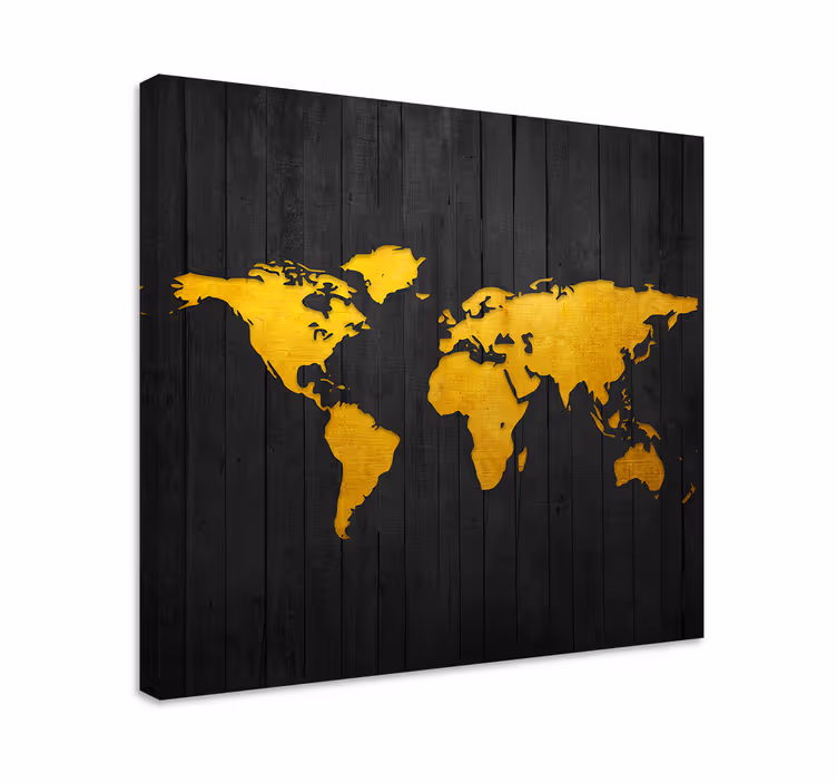Wereldkaart canvas schilderij Donker goud - TenStickers