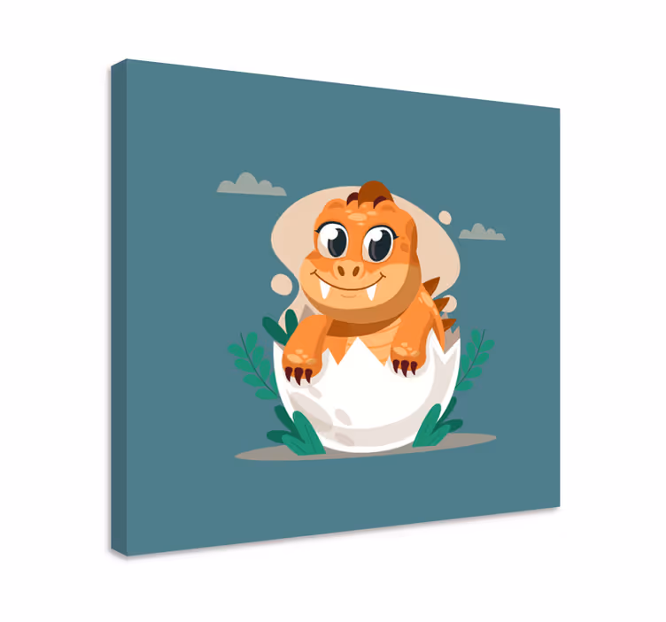 Canvas schilderij dinosaurus schattig uitkomend baby - TenStickers