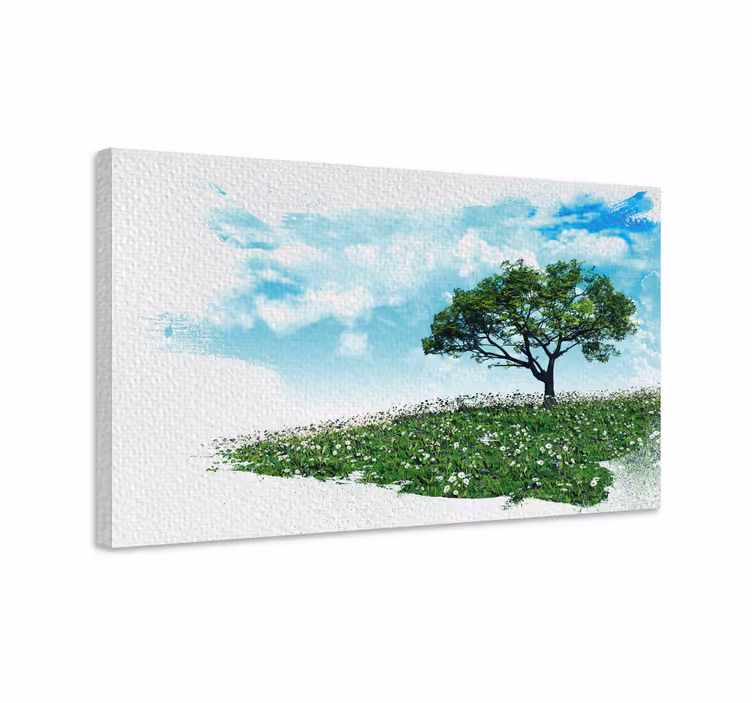 Canvas bomen eenzame groene boom - TenStickers