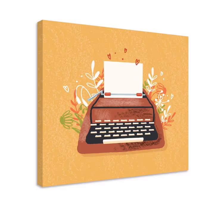 Canvas schilderij muziek met typemachine en bloemen - TenStickers
