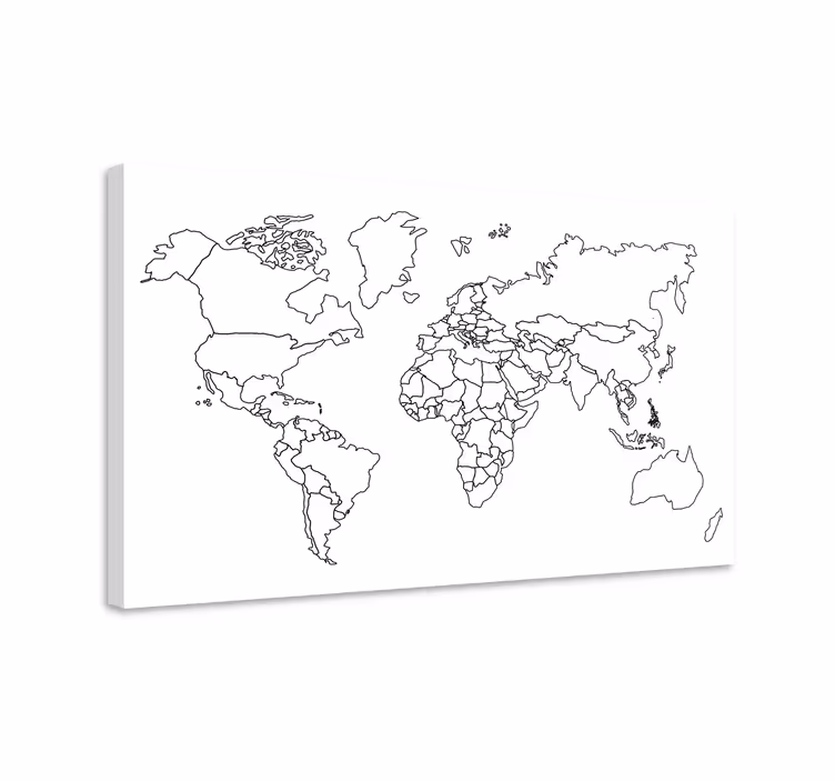Wereldkaart canvas schilderij omtrek wereldkaart - TenStickers