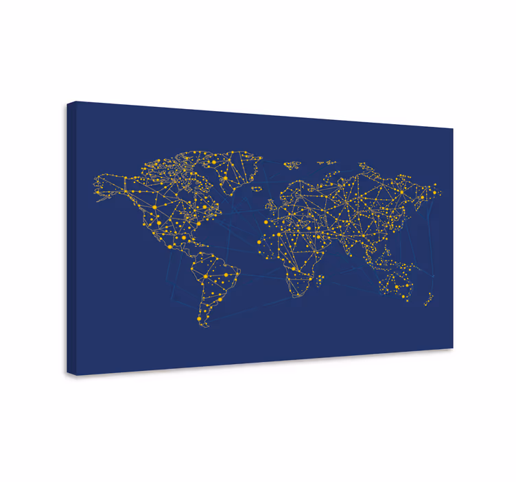 Wereldkaart canvas schilderij netwerkkaart - TenStickers