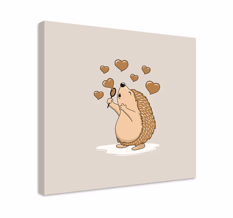 Canvas schilderij dieren gelukkige egel hartjes - TenStickers