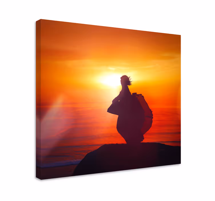 Canvas schilderij abstract silhouet bij zonsondergang - TenStickers