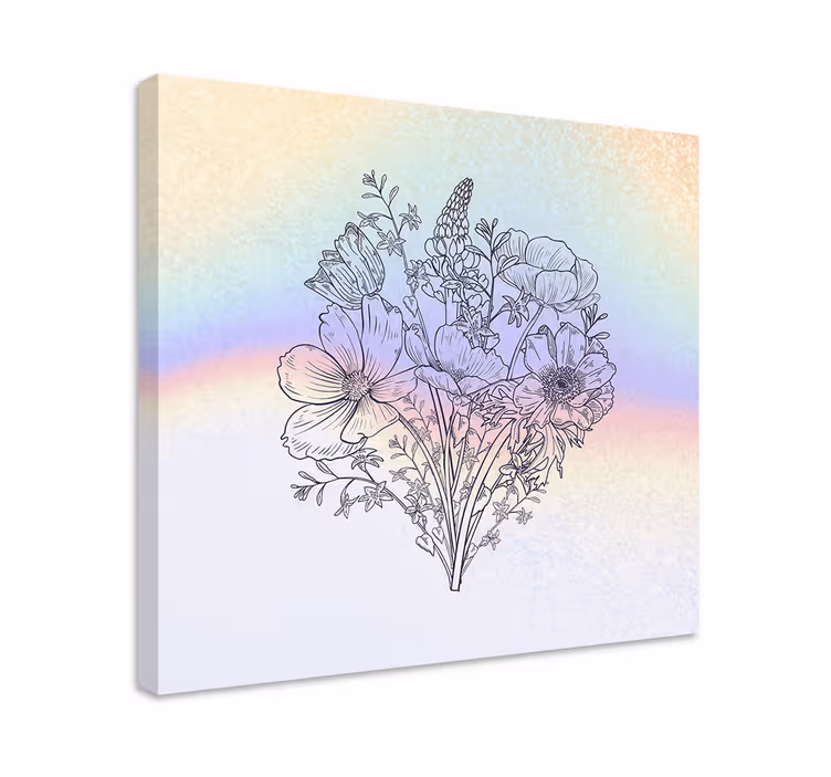 Canvas schilderij bloemen en planten bloemenboeket omtrek - TenStickers