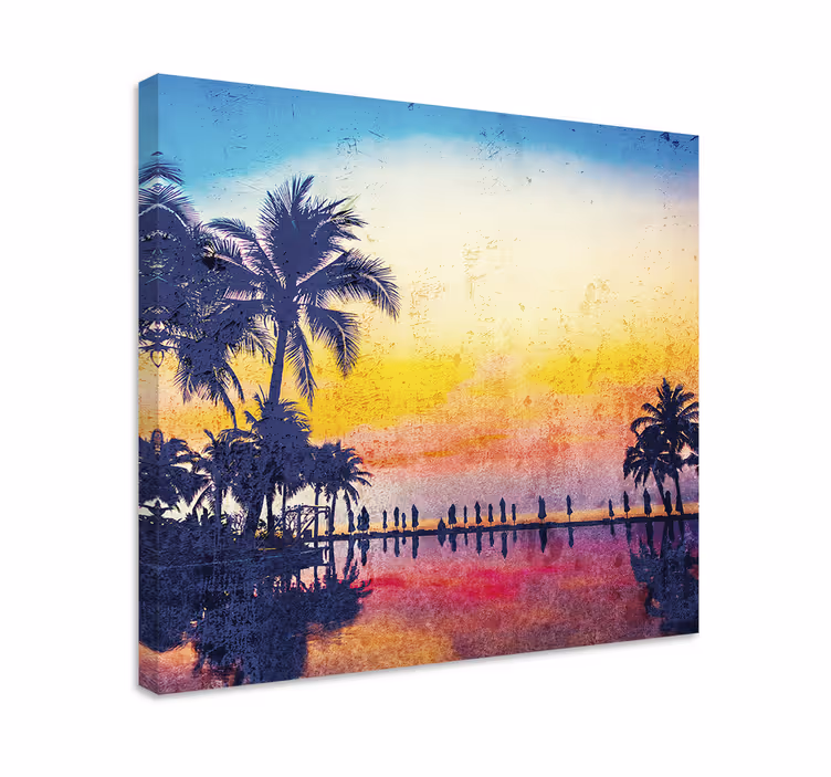 Canvas landschap silhouet van palmreflectie - TenStickers
