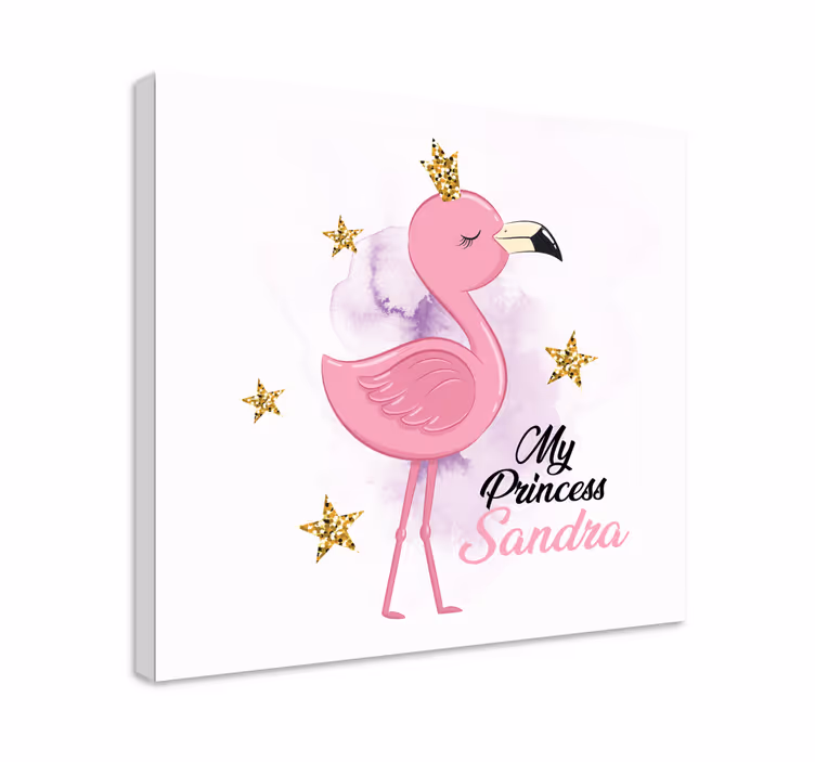 Mijn prinses flamingo met naam Canvas schilderij dieren - TenStickers