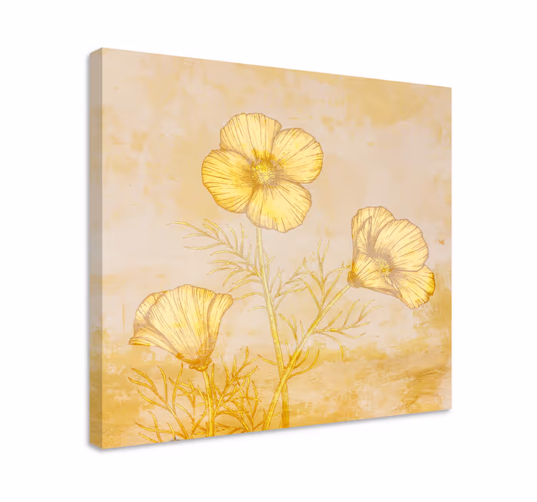 Canvas schilderij bloemen en planten gouden bloem compositie - TenStickers