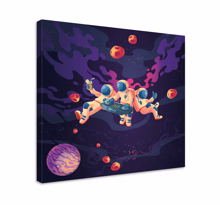 Videogames canvas schilderij astronauten samen spelen - TenStickers
