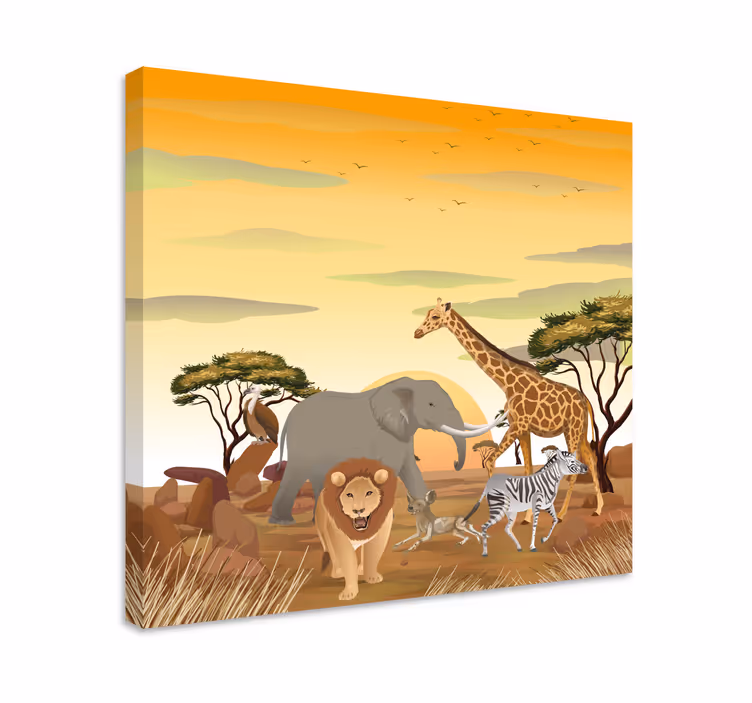 Canvas schilderij olifant savanne wilde dieren scène - TenStickers