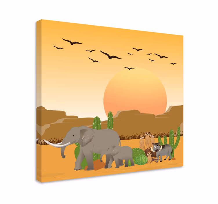 Canvas schilderij olifant woestijn safari scene - TenStickers