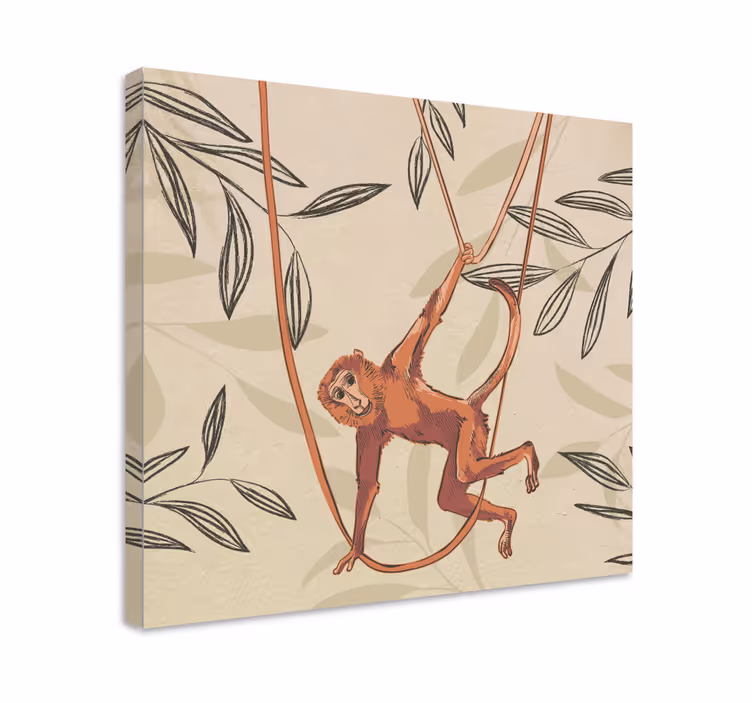 Canvas schilderij dieren aap aan het schommelen - TenStickers