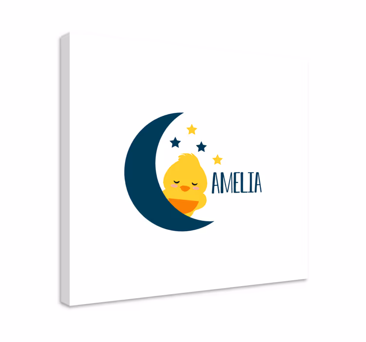 Canvas schilderij baby's slaperig kuikentje maan - TenStickers