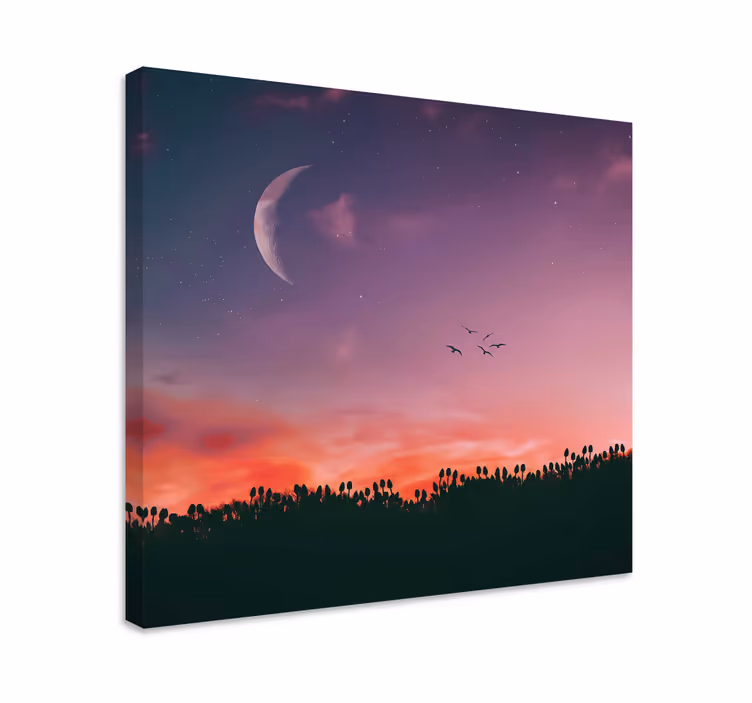 Canvas landschap maanverlichte schemerlucht - TenStickers