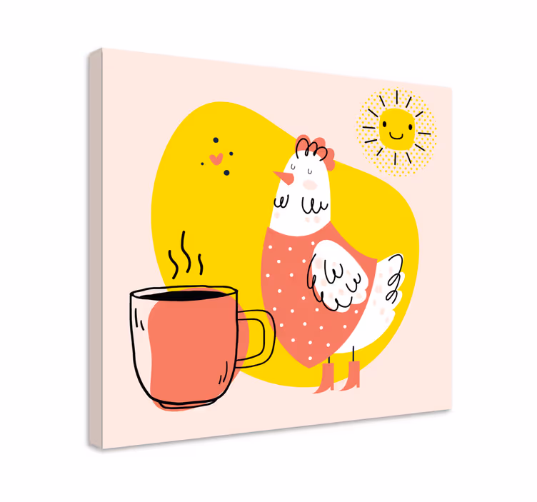 Canvas schilderij dieren vrolijke kippen ochtend - TenStickers