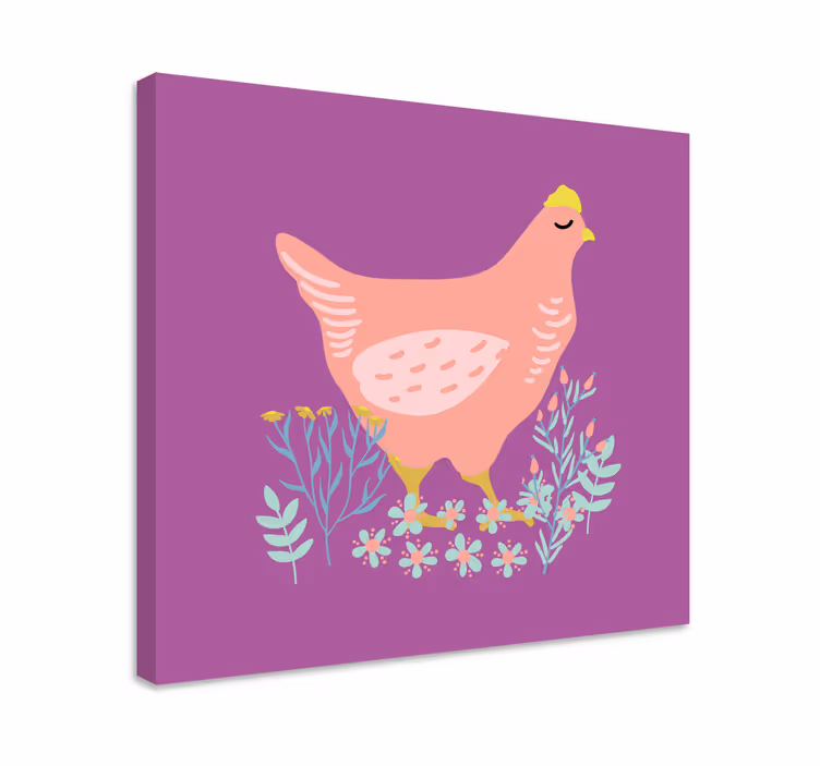 Charmante roze kip Canvas schilderij dieren - TenStickers