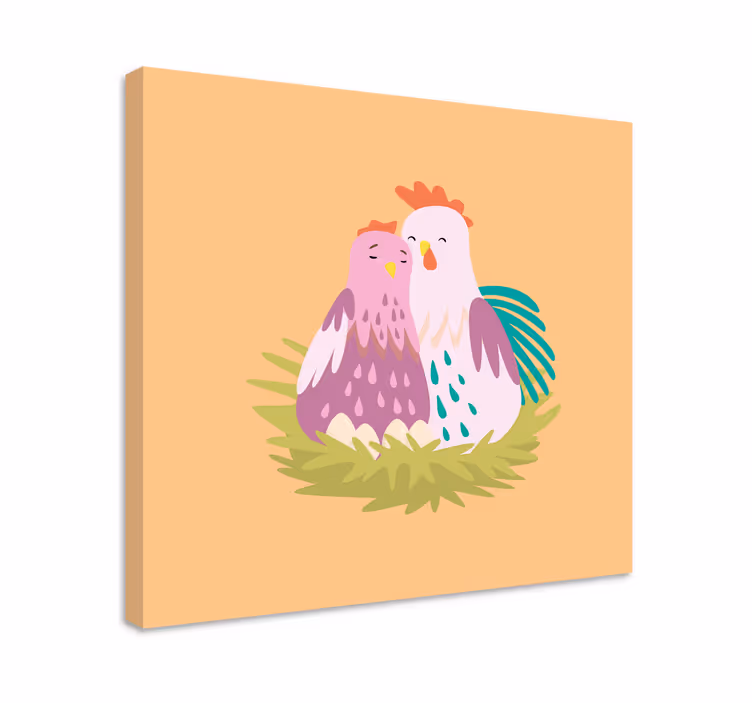 Canvas schilderij dieren koppel kippen nestelen - TenStickers