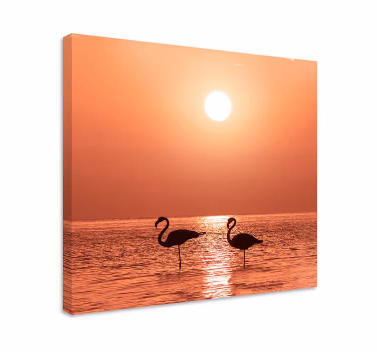 Canvas schilderij vogels flamingo's bij zonsondergang - TenStickers