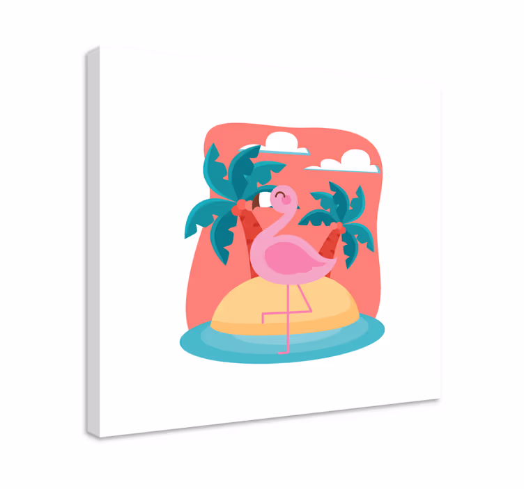 Canvas schilderij dieren flamingo op eiland - TenStickers