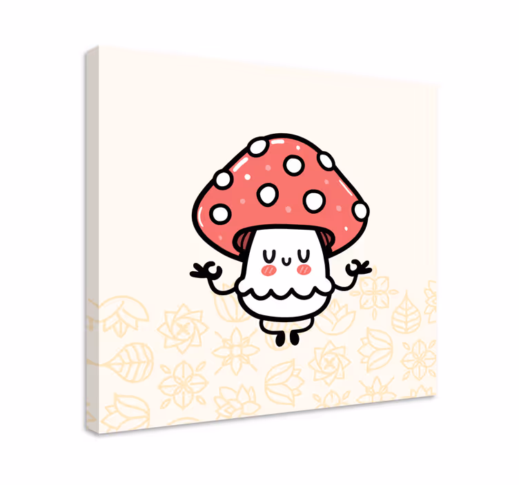 Canvas schilderij dinosaurus schattig paddenstoeltje - TenStickers