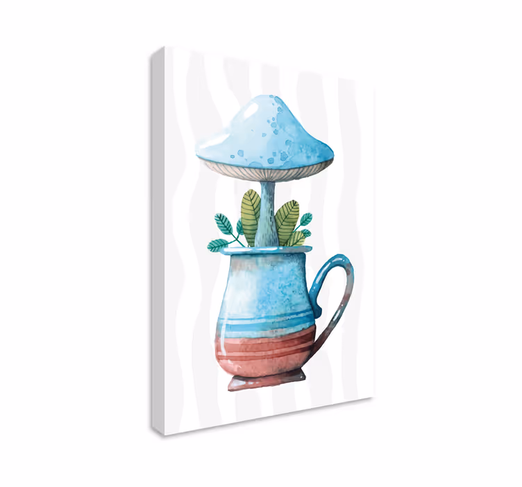 Paddenstoel in kopje Canvas schilderij bloemen en planten - TenStickers