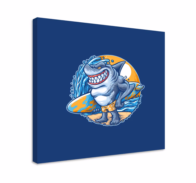 Modern canvas schilderij Surfplank haai cartoon - TenStickers