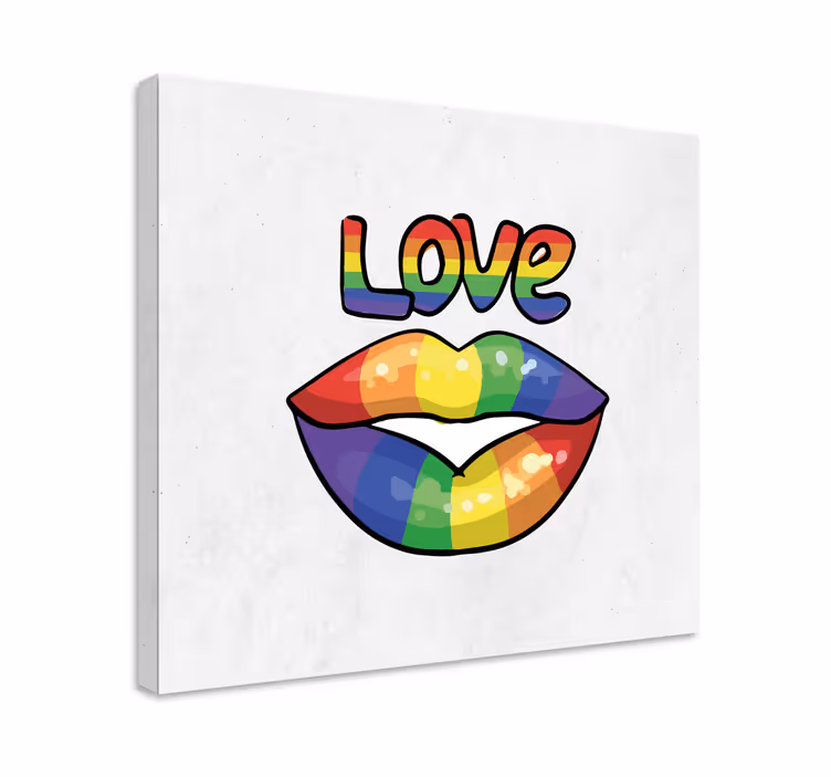 Canvas schilderij tekst kleurrijke liefdeslippen - TenStickers