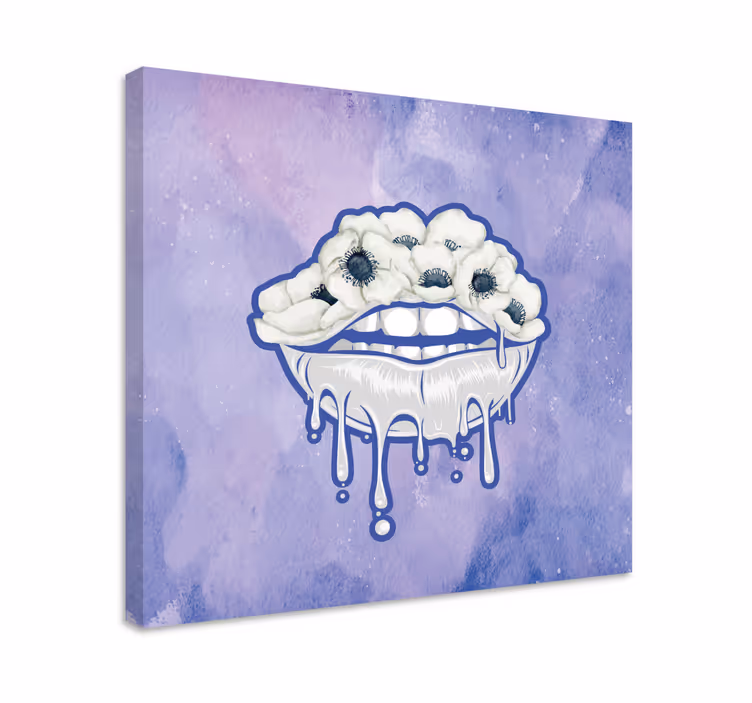Ornament canvas schilderij mond met bloemen - TenStickers