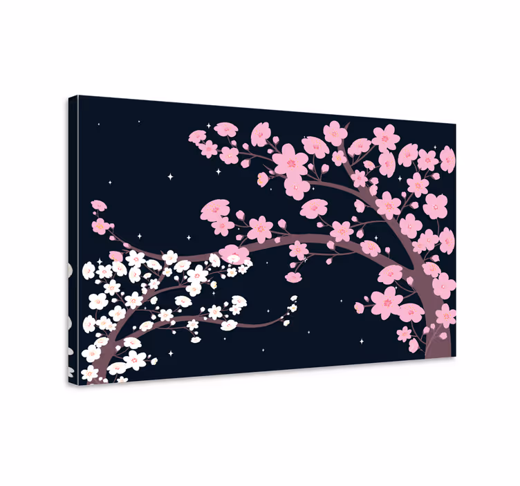 Canvas schilderij bloemen en planten kersenbloesemtakken - TenStickers
