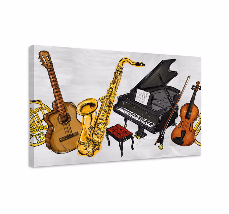 Canvas schilderij muziek Muziekinstrumenten schilderen - TenStickers