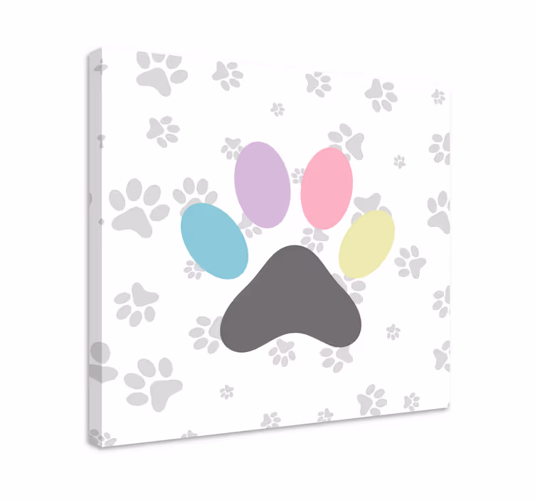 Kleurrijke pootafdrukken Canvas schilderij hond - TenStickers