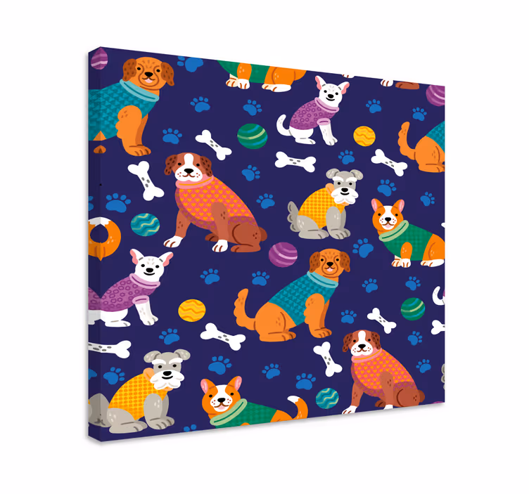 Speelse hondenvrienden Canvas schilderij hond - TenStickers